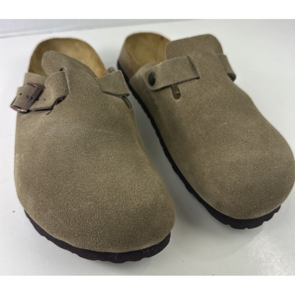 Birkenstock Boston Clog Taupe Tan Brown Sandal Suede Leather Mules Size 40 L9 M7 - Picture 3 of 12
